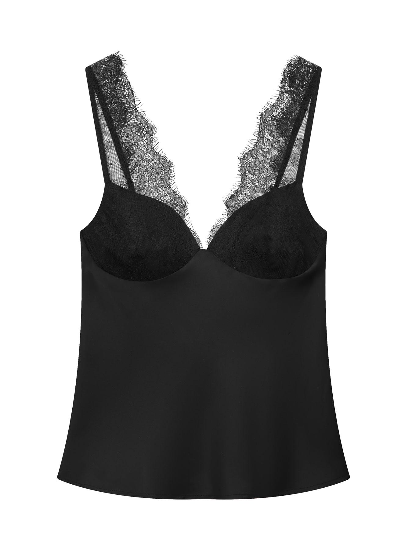 Women's Lace Satin Deep V Neck Tank Top, Slim Fit Sleeveless Design, Fashionable and Comfortable, Elegant Lace Details, Casual Sleeveless Cami