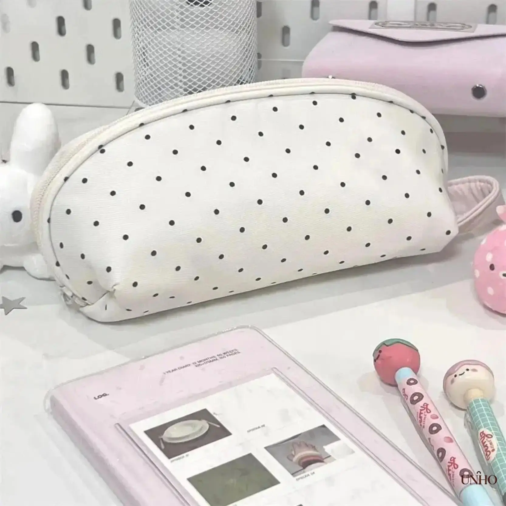 Cute Polka Dot Large-Capacity Canvas Pencil Case for Teens - Double-Layer, Multi-Compartment Aesthetic Stationary Org, Portable Zipper Gym Pouch for Back to School, Office Storage