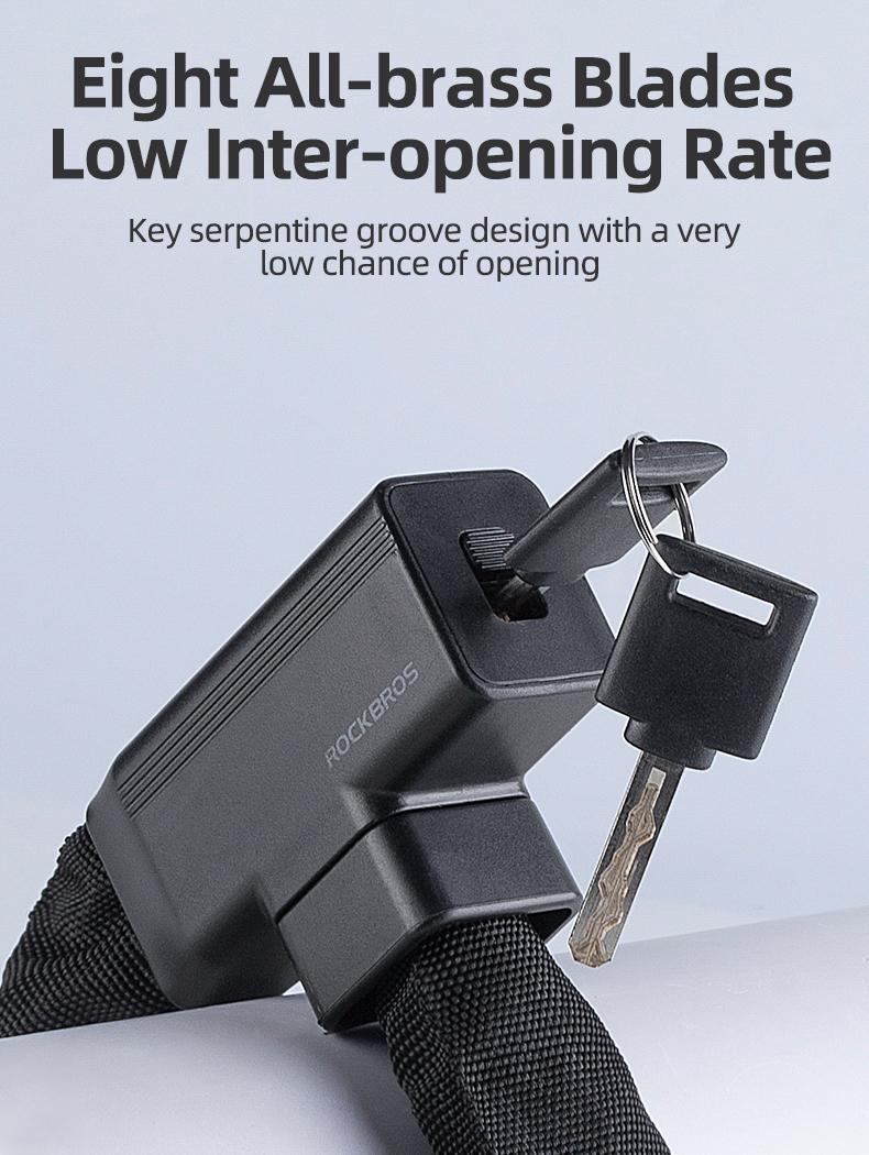 ROCKBROS Bike Chain Lock 3.18ft Heavy Duty Motorcycle Chain Locks 8mm Thick Anti-Theft Security Bicycle Lock with 2 Keys for Mountain Road Electric Bike, Motorcycles, Scooter, Door, Gates