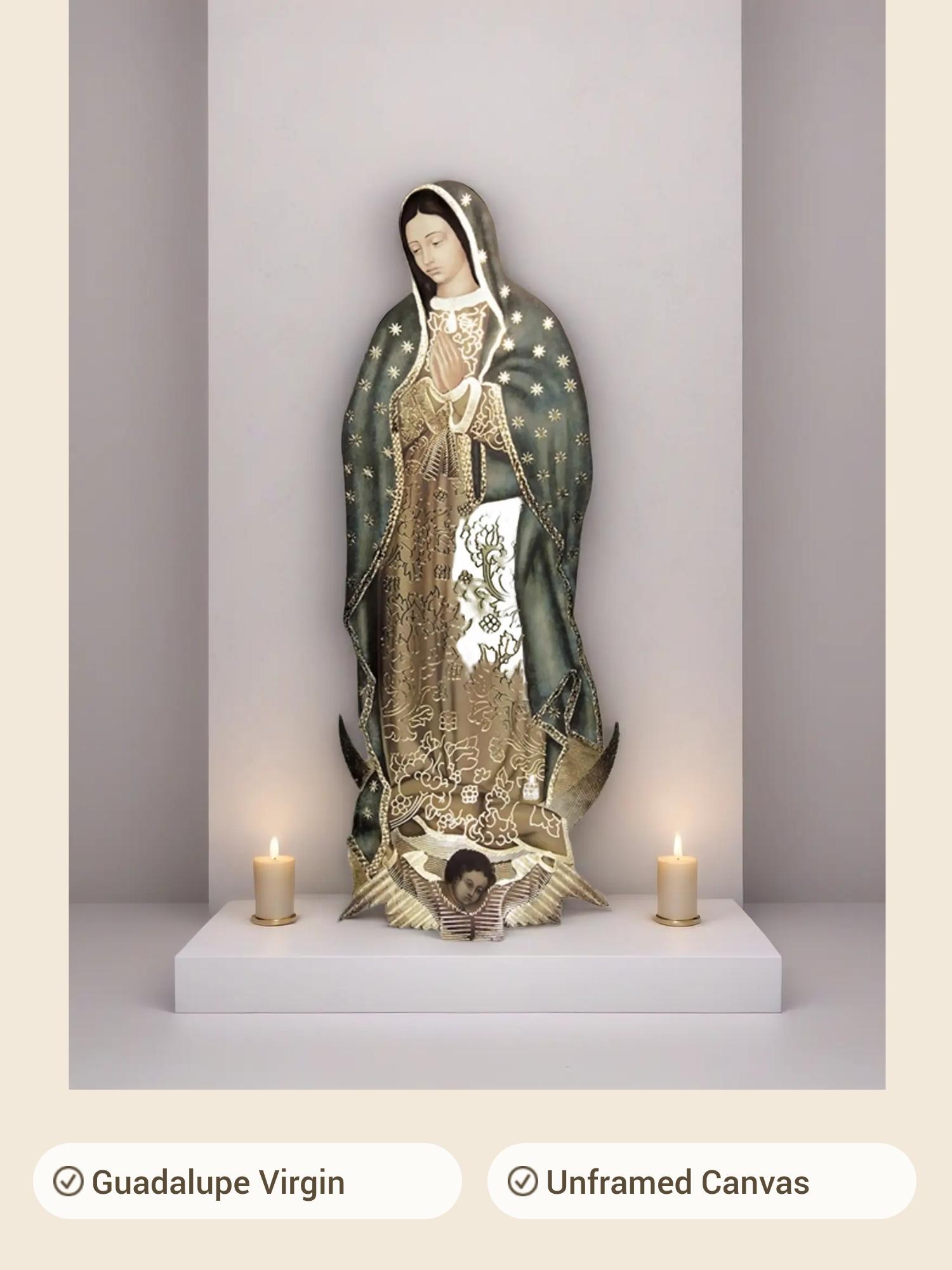 Guadalupe Virgin Mary Pattern Unframed Painting, Wall Art Canvas Printing, Wall Decor for Home Living Room Bedroom, Religious Decoration