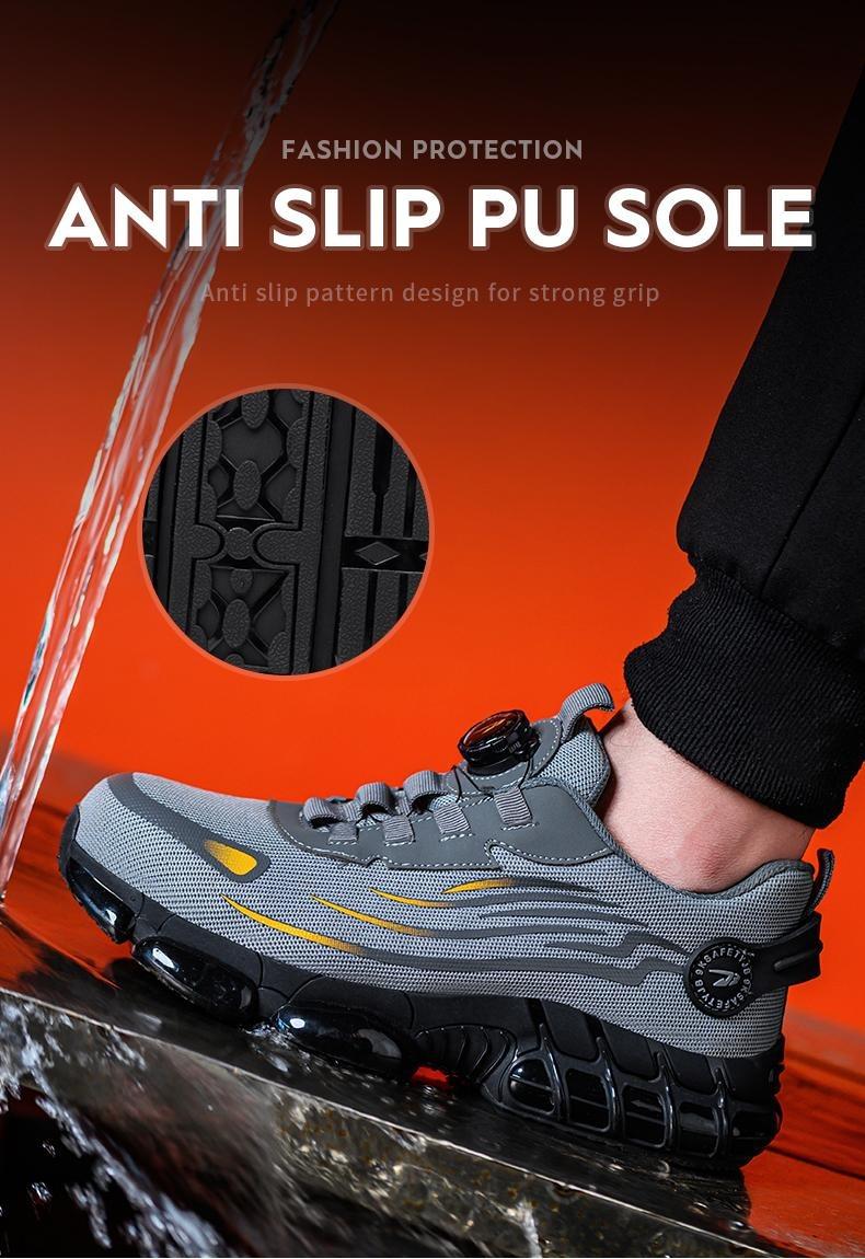 Product Introduction of Men's steel toe shoes, puncture-proof and smash-proof with swivel buckle, contrasting mesh work safety shoes, suitable for outdoor work, blue-collar workers, industrial construction, outdoor casual shoes Product model: 266 18