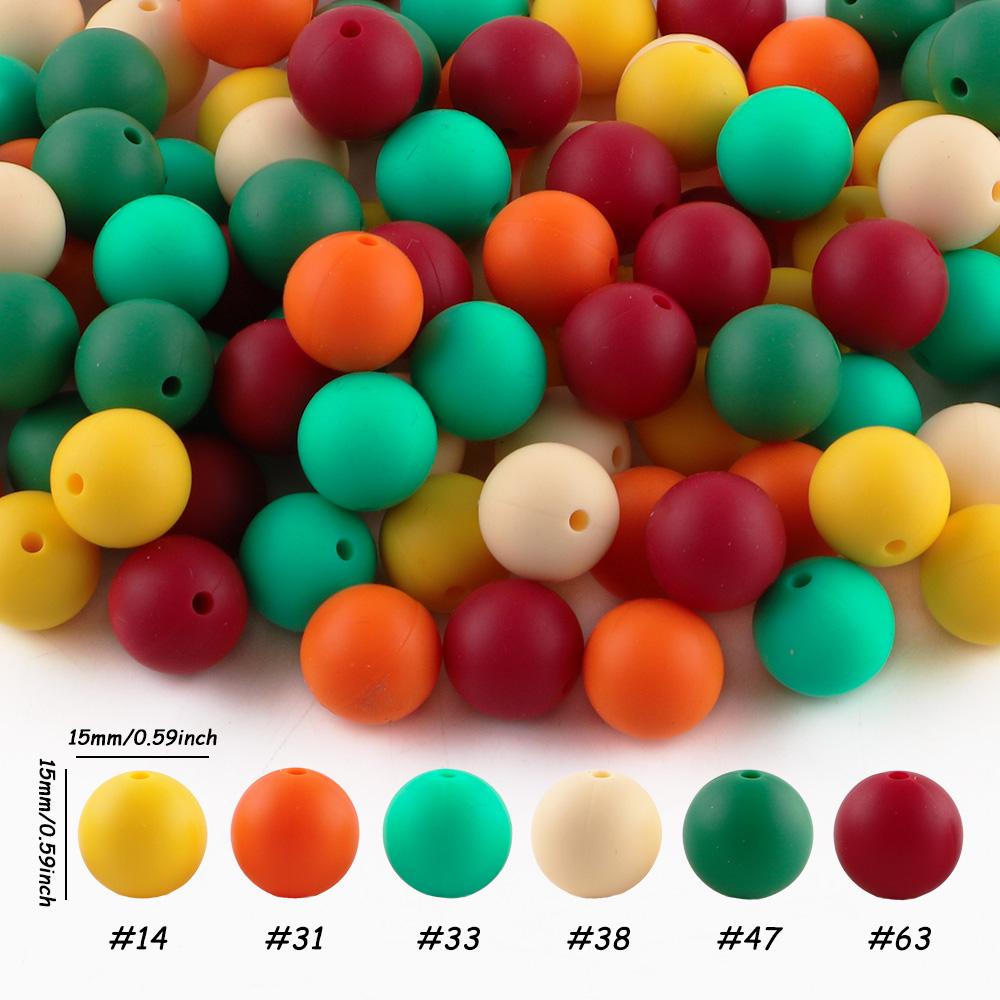 48pcs silicone solid color round beads Bead Assortment in 6 color combinations suitable for DIY bead pens, pendants, keychains, bracelets, necklaces, etc