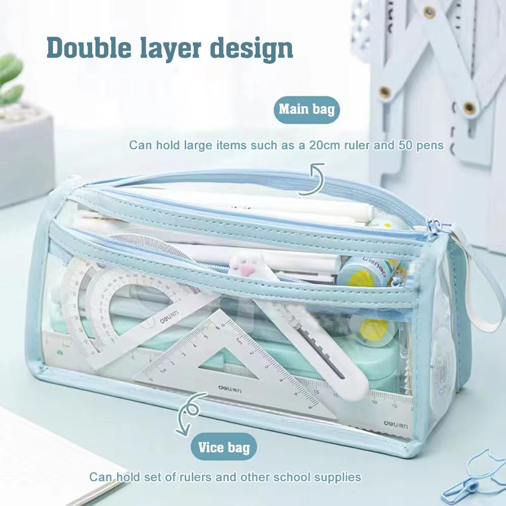 Large Capacity Pencil Case, PVC Transparent Zipper Storage Bag, Portable School Supplies and Cosmetic Bag, Suitable for Office Travel