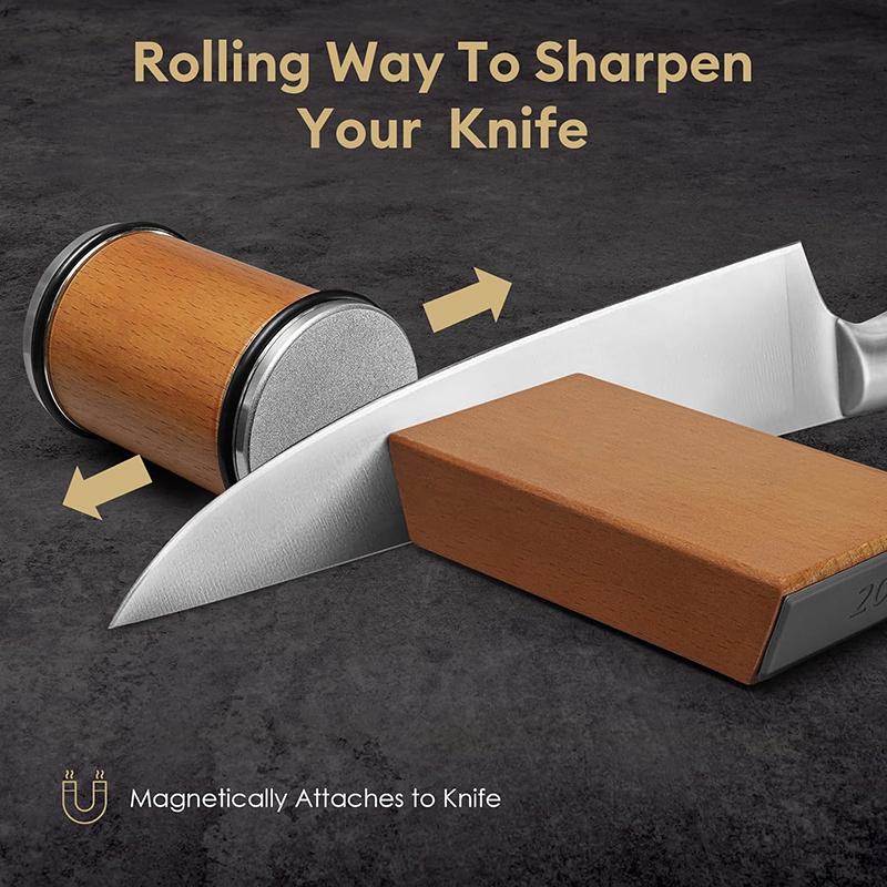 Rolling Knife Sharpener, 1 Box Manual Knife Sharpener with Storage Box, Knife Sharpening Tool, Kitchen Gadgets, Gift for Men, Wooden