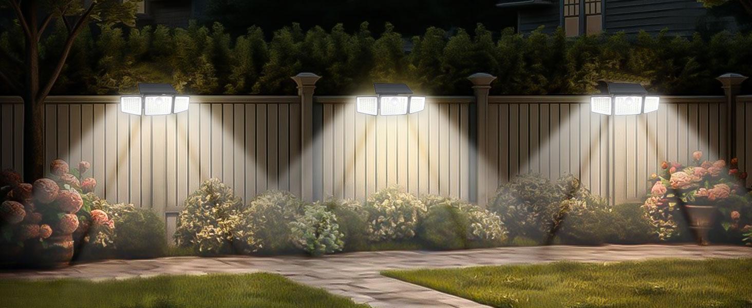 Daphino Solar Outdoor Lights 2500LM Security Lights, 3 Heads Dimmable SpotLights with 3 Modes, IP65 Waterproof