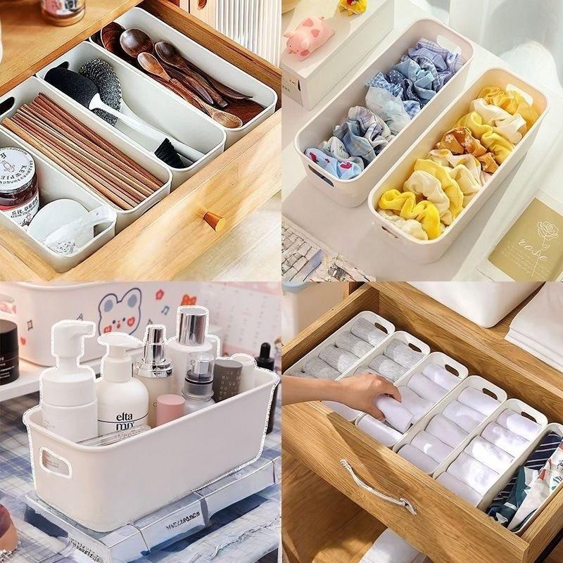 Rectangular Storage Box Drawer Organizer, Living Room Snacks Stationery Cosmetics Holder, Stackable Plastic Container, Kids School Supplies Basket