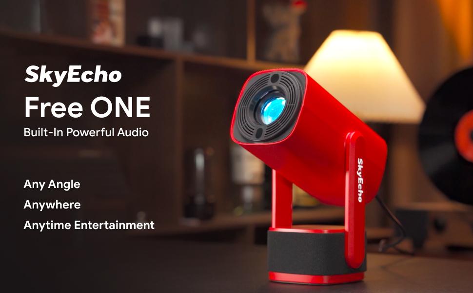 SkyEcho Portable Gimbal Projector. 270° Rotating Universal Motion Mount. Auto Focus & Keystone Correction. 4K Hardware Decoding. dual WiFi 6. Android OS. Bluetooth 5.2. Wireless Screen Mirroring & Casting.Projector for bedroom Audio
