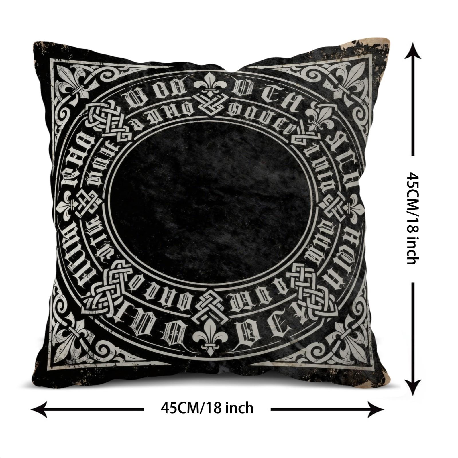 1 Pack Gothic Vintage Print Throw Pillow, Celtic Knot & Fleur-de-lis Decorative Accent Cushion, HD Digital Print Zippered Pillow Cover, Non-Fade Washable, 18×18 Inch Home Decor Pillow for Sofa, Bed, Chair