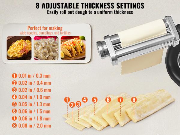 Pasta Attachment for KitchenAid Stand Mixer, Stainless Steel Pasta Roller Cutter Set Including Pasta Sheet Roller, Spaghetti and Fettuccine Cutter, 8 Adjustable Thickness Knob Pasta Maker, 3Pcs