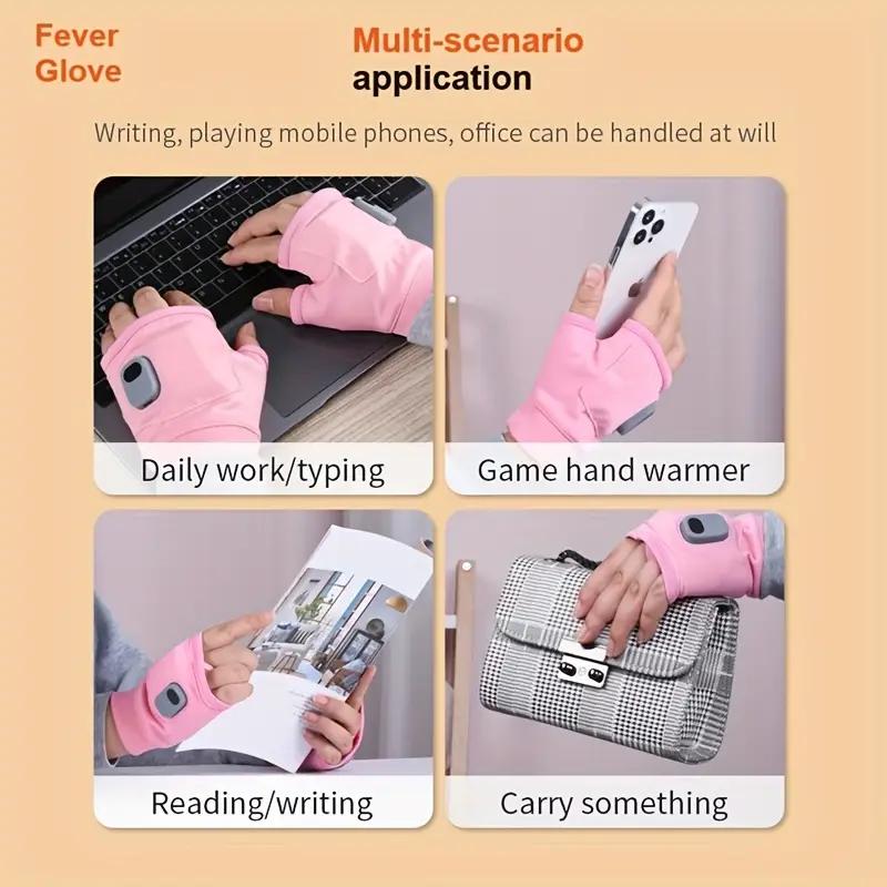 Rechargeable Heated Gloves with Digital Display, Touchscreen Half-Finger Winter Gloves, Three Temperature Settings, USB Charging
