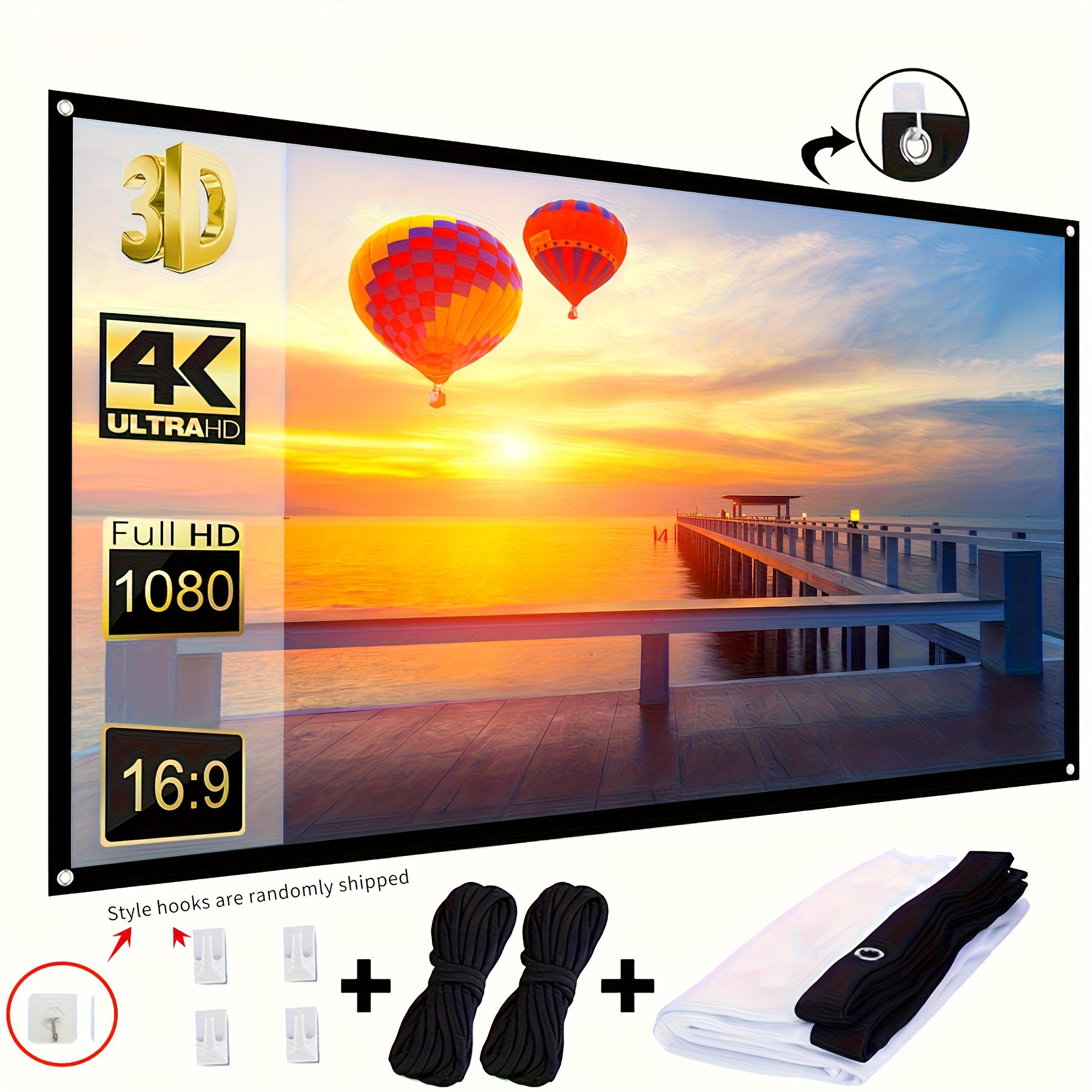 This 2K ultra-high-definition foldable projection screen is wall-mountable, washable, wrinkle-resistant, requires no power supply, and is made of plastic. It is an ideal choice for home theaters and office projection.