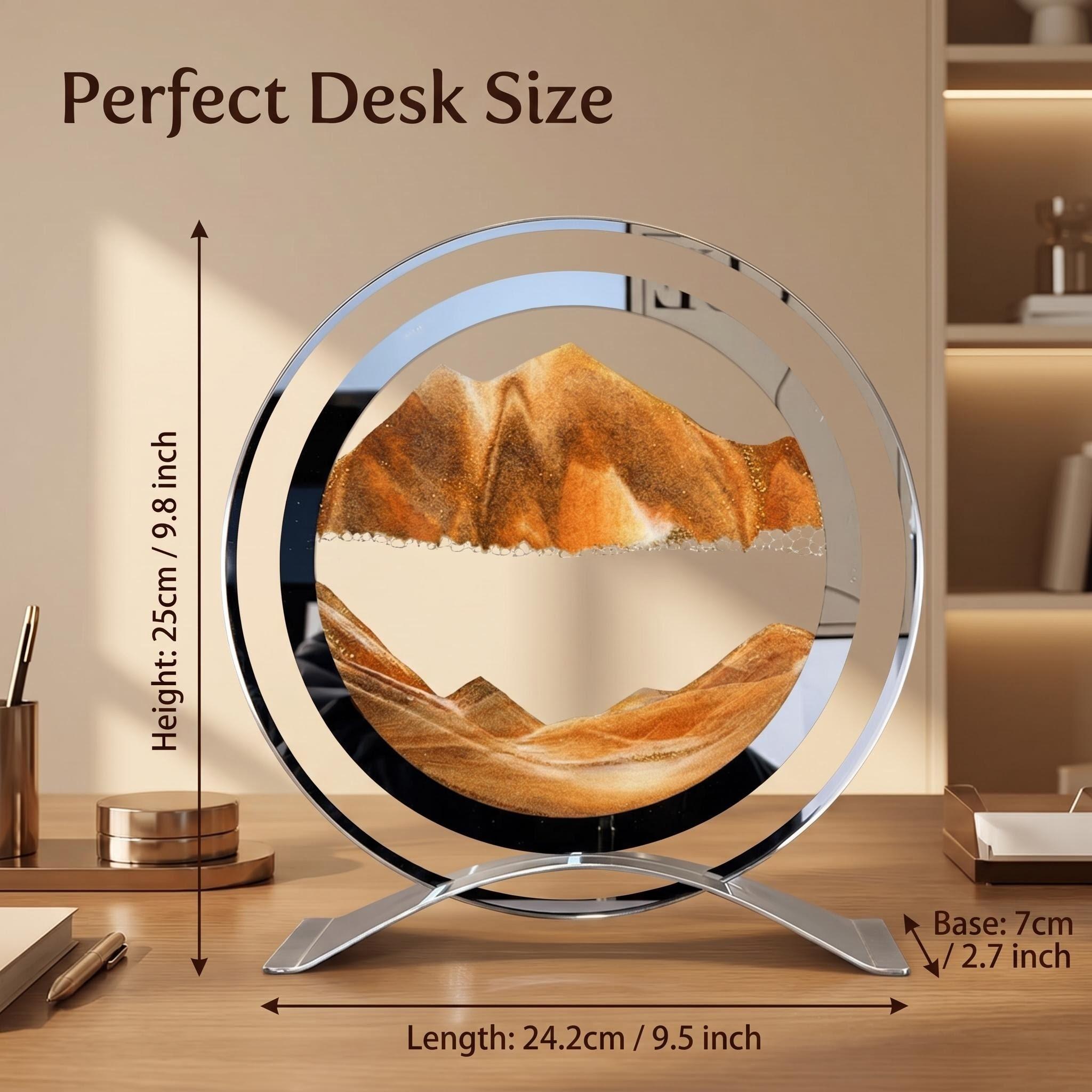 Luxury Dual-Layer Round Ring Fluid Sand Art Decor, Modern Home Decor, Decorative Ornaments, Office Home Stress Relief Landscape Desk Ornament, Desktop Decoration Ornament, Elevate Desktop Aesthetic Secret