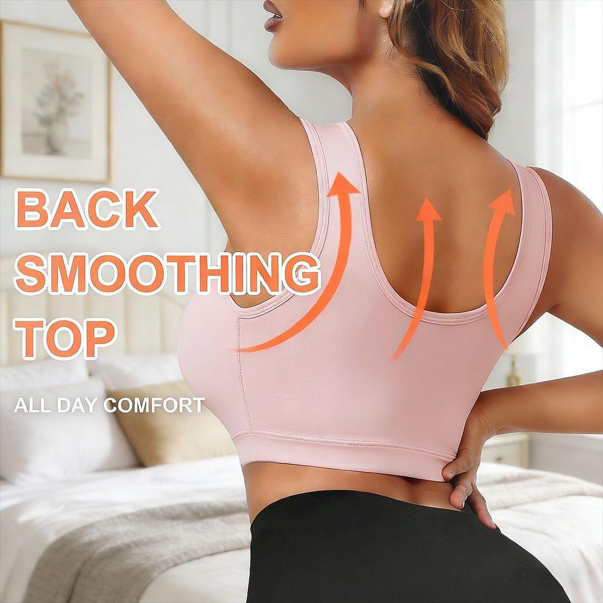 Women's Front Snap Closure Sports Bra, No Underwire Gathered Lift Anti-Sag Plus Size Bras, Smooth Fabric Comfortable Support