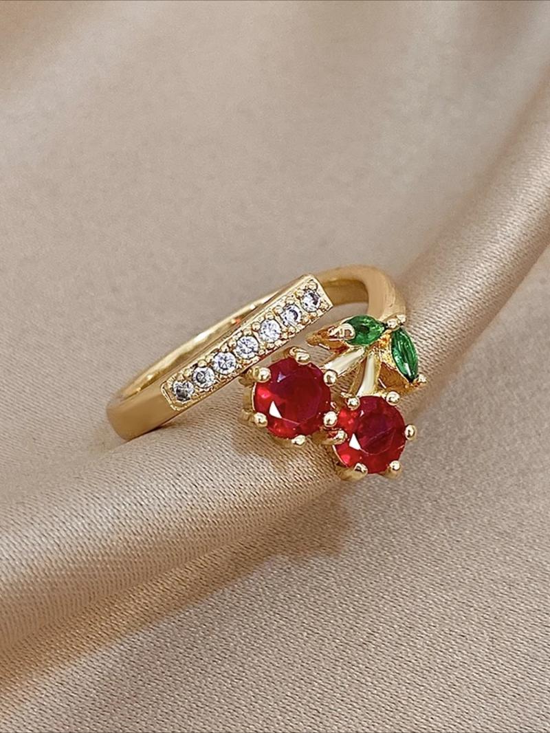 Cute Sweet Cherry Adjustable Ring, Elegant Women's Fashion Cubic Zirconia Ring, Perfect for Daily Wear, Parties, Vacations