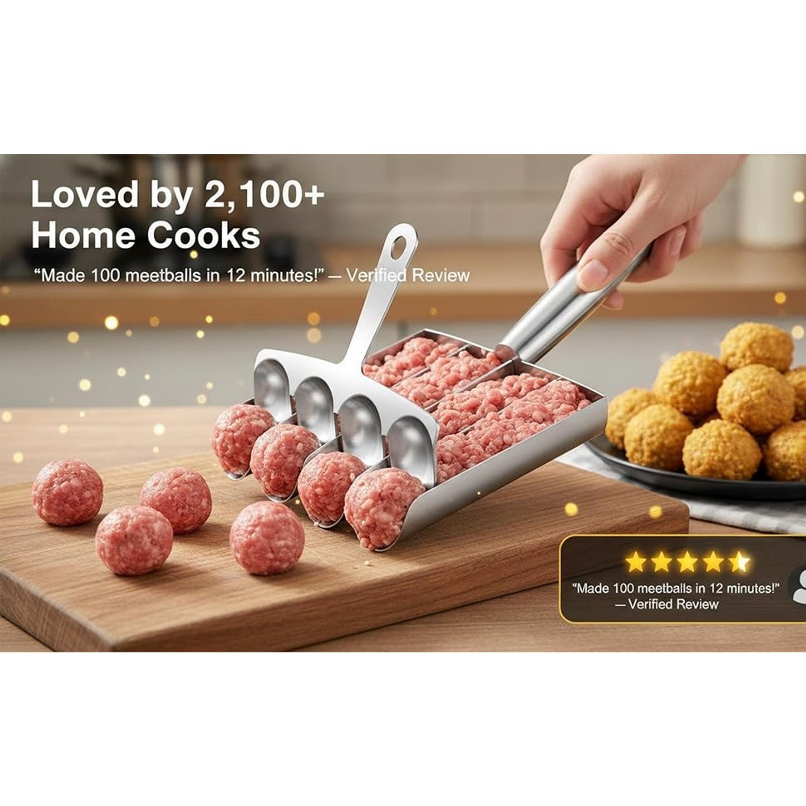 4-Cavity Stainless Steel Meatball Maker Tool, Meatball Forming & Shaping Specialty Kitchen Utensil, Uniform Meatball Mold for Easy Release, Nonstick & Dishwasher Safe Cooking Gadget for Meal Prep