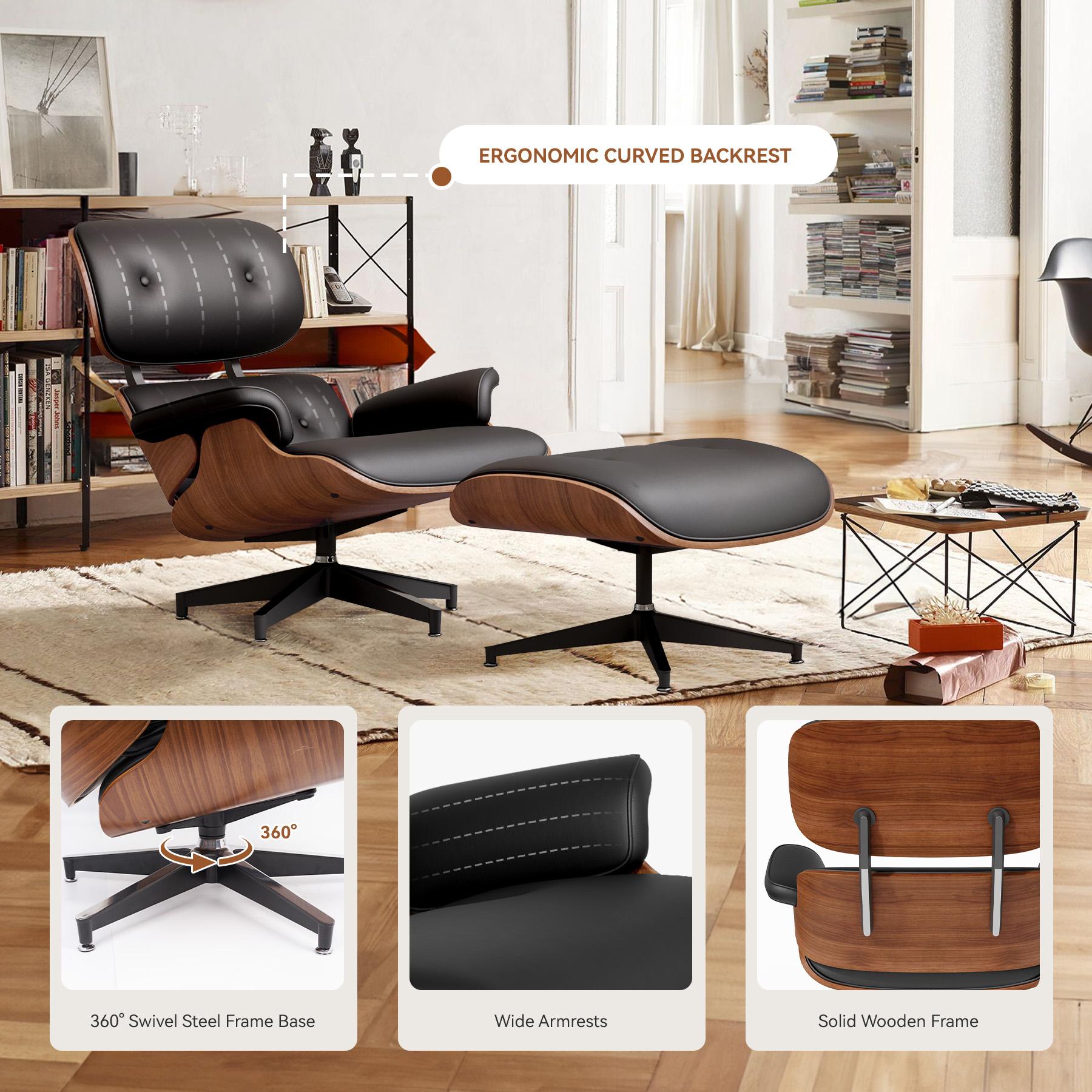 [Mid Century Accent Chair] Mid Century Recliner Chair with Ottoman - Wide Armrest, Heavy Duty Base Support - for Living Room Bedroom Office luxury seat minimalis