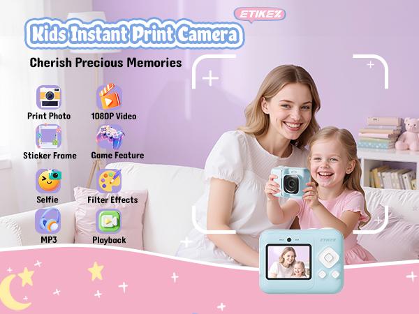 Instant Print Camera for Kids, HD Digital Camera, Christmas Birthday Gifts for Kids, Portable Toy Camera with 32GB SD Card & 3 Rolls Printing Paper