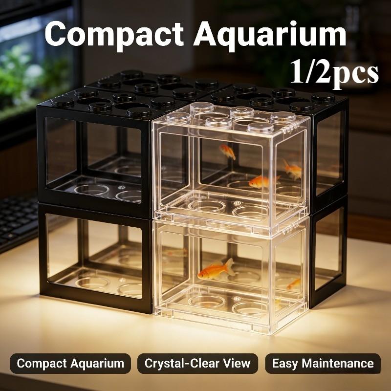 1/2 Pieces,Stackable Mini Betta Fish Tank, Desktop Small Transparent Aquarium, Creative Home Office Decor