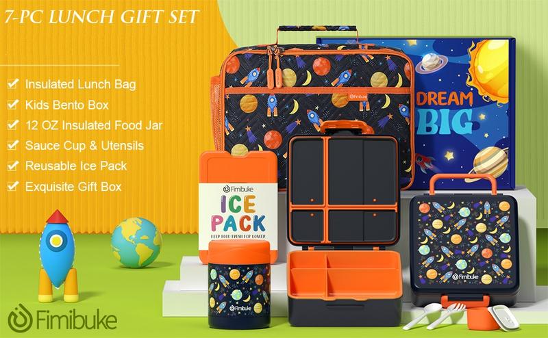 Fimibuke Bento Snack Lunch Box with 4 Compartments, Insulated Lunch Bag, Stainless Steel Vacuum Thermos Food Jar, Ice Pack, and Utensils Set – Ideal Back-to-School or Birthday Gift dealsforyoudays