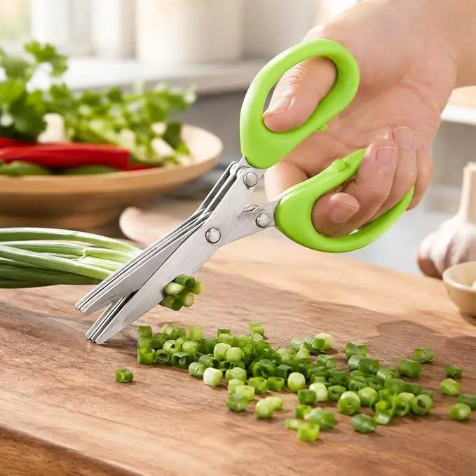 Stainless steel herb scissors, with 5 blades, multi-blade herb cutting scissors, suitable for kitchen salads
