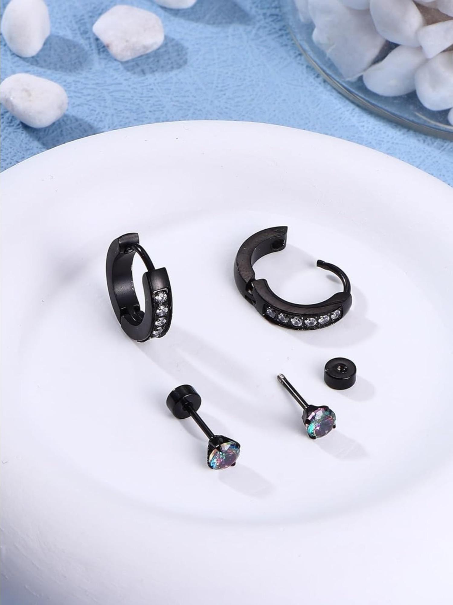 15 Pairs Black Surgical Steel Cartilage Earring Set for Women Men Slim Gauge with Comfortable Flat Back Design Unisex Assorted Styles Tiny Stud Earrings Mini CZ Hoops Huggie Earrings Perfect for Tragus Helix Multi-hole Ear Piercing Decoration