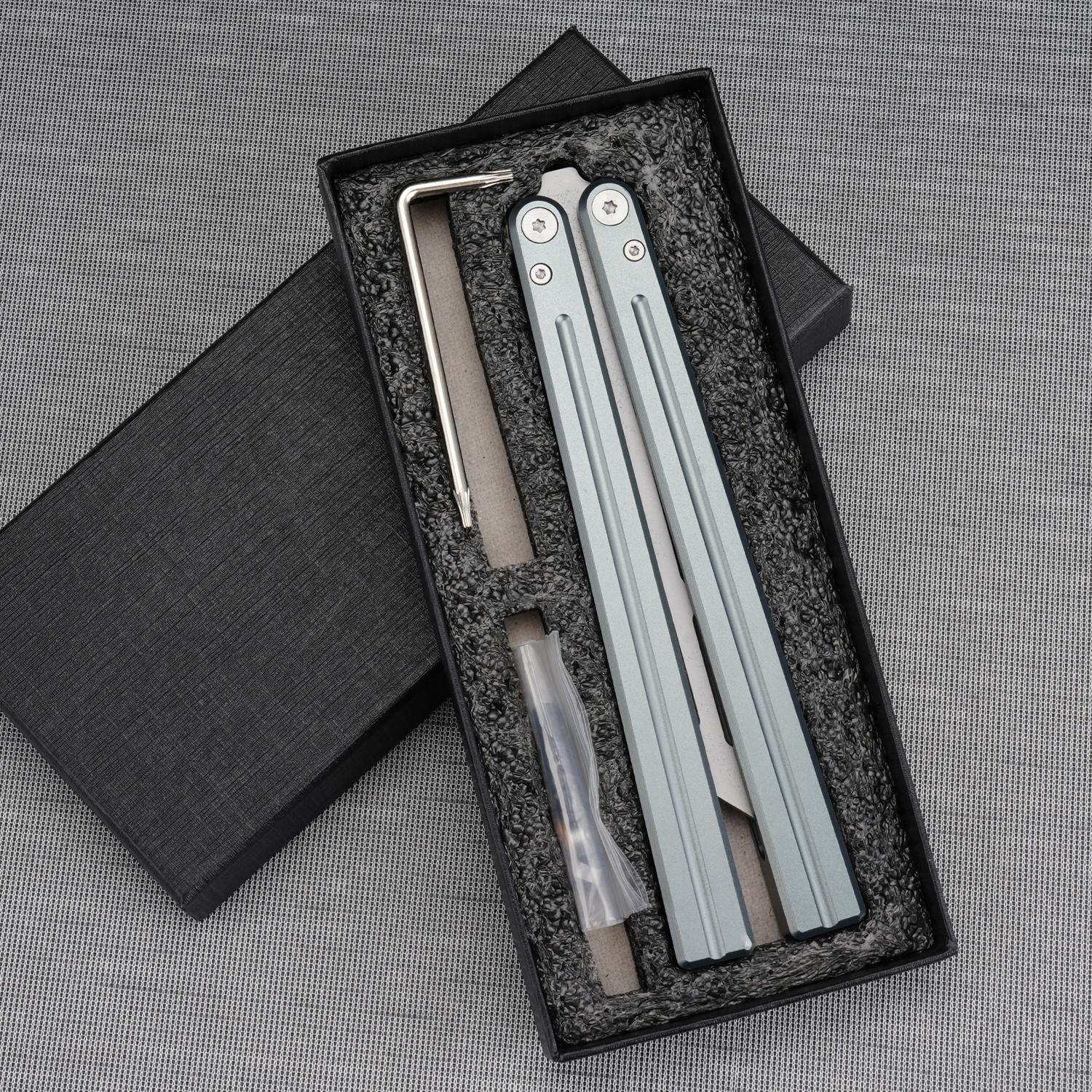 Silver Color Aluminum Balisong Butterfly Trainer, Beginner Training Knife Set, Unsharpened Blade, Perfect Gift for Friends
