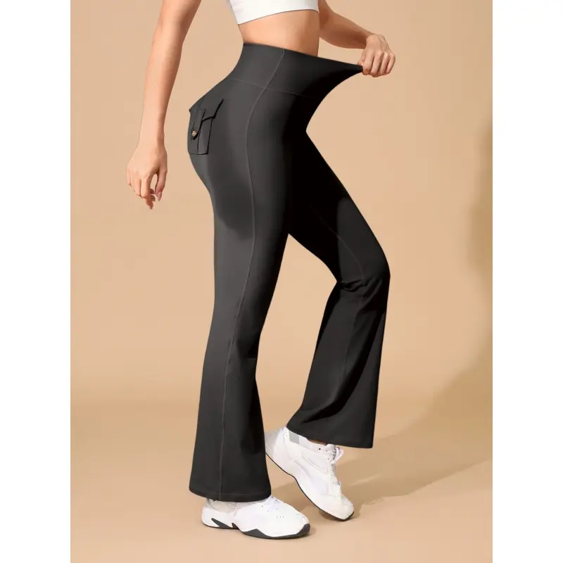 Nylon black straight-leg pants