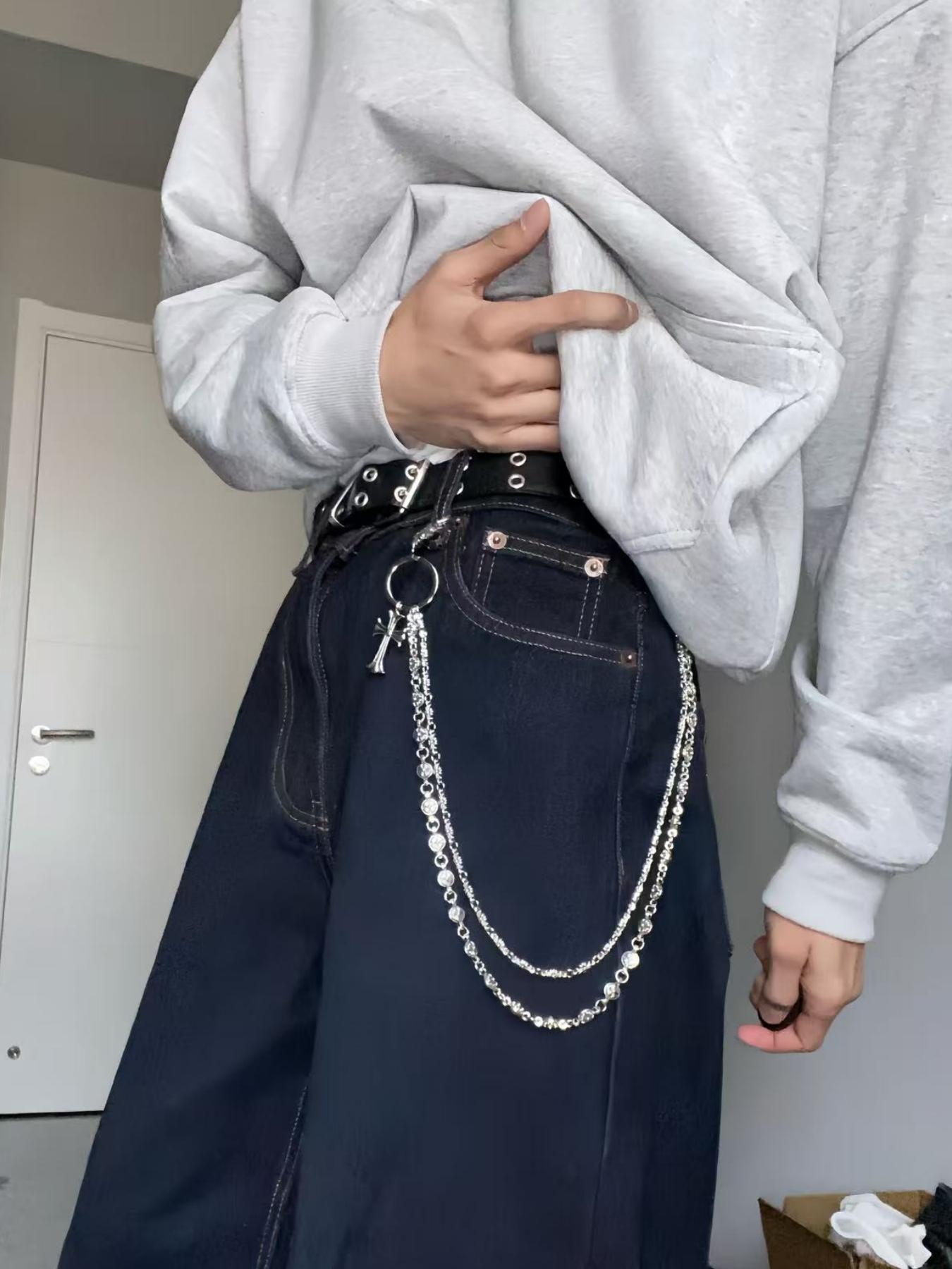 Punk Rock Metal Waist Chain, Unisex Hip Hop Jewelry Gift Pendant, Large Ring Wallet Keychain, Denim Jeans Accessory