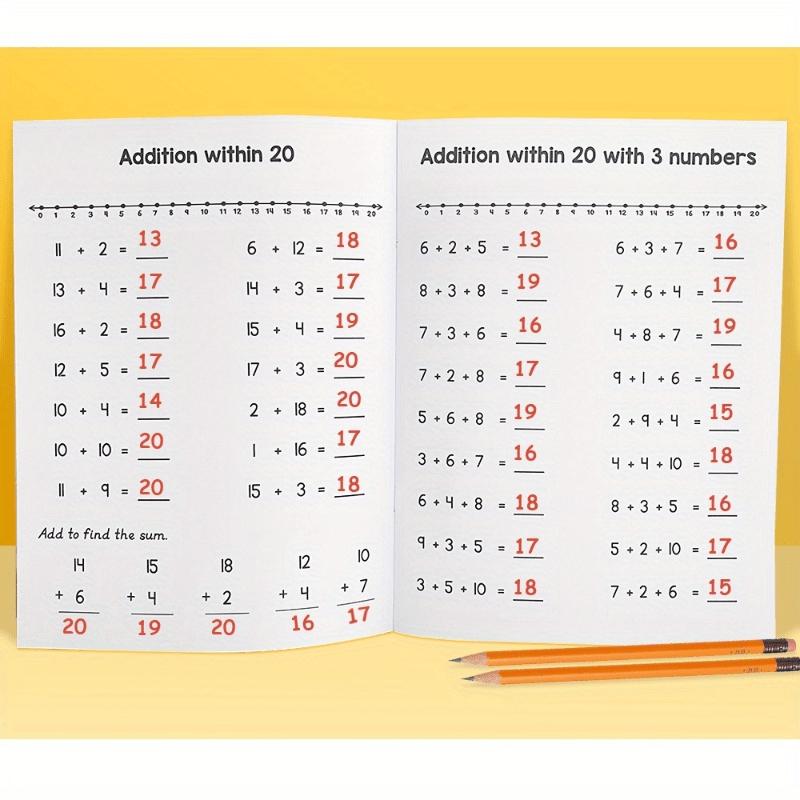 This Math Workbook Includes Mental Arithmetic Exercises For Addition And Subtraction Within 20, Suitable For Children Aged 6-12, It'S A Math Practice Book, Educational Aid, Teaching Supplies For Homeschooling, Preschool, And First Grade