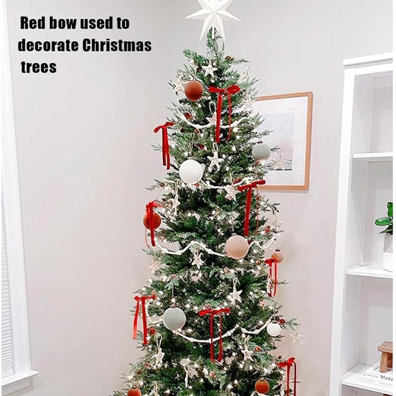 24 Pcs Velvet Bows for Christmas Tree, Red Velvet Christmas Tree Bows Door Garland Decor Vintage Wreath Bow,Suitable for Xmas Home Decor Wedding Outdoor Indoor (Red)