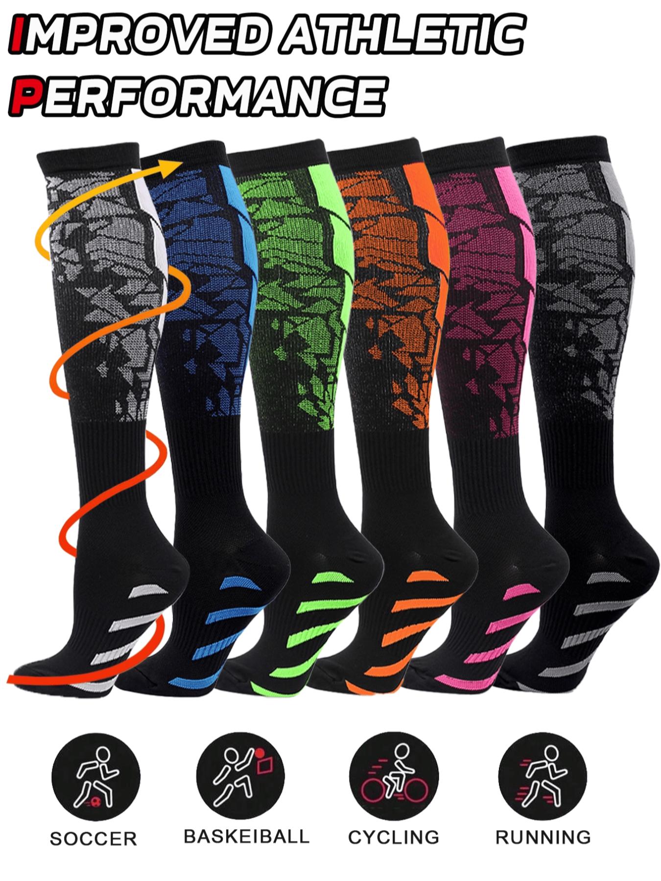 6 pairs of men's and women's compression socks wide calf men's and women's booster socks for circulation, running, nurses, pregnant women Support for blood circulation Various colour patterns available Breathable Compression Socks