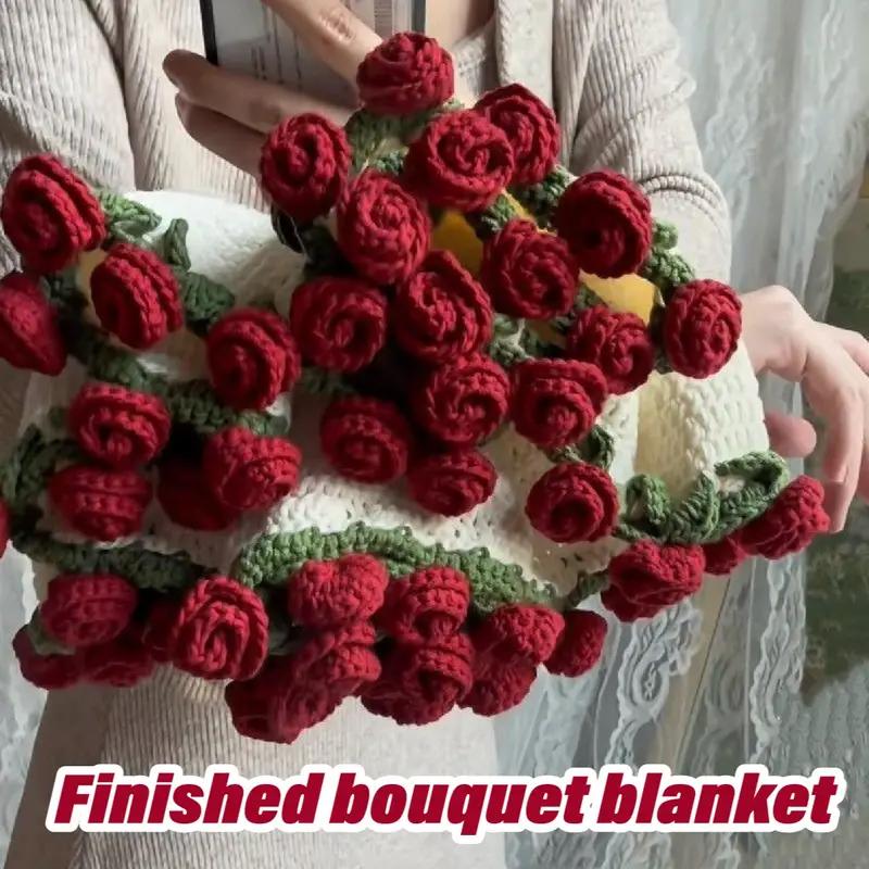 Rose hand-woven blanket, pure handmadeblanket, can be turned into a bouquet of rosesblanket,a gift for the object, mother, elders, aspecial gift-MM Artificial Mixed Flower Artificial Lavender Plant