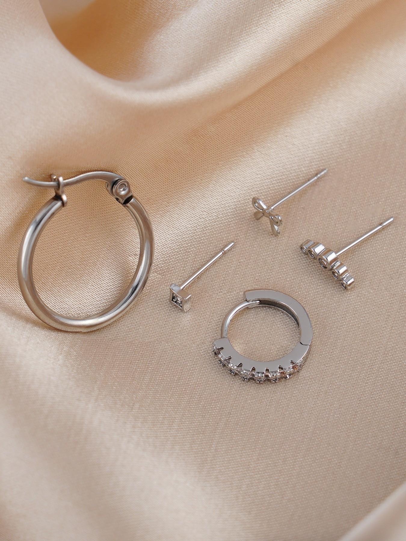 Women's Silver Color Bow Earrings Set, Perfect for Daily Wear & Music Festivals, Stylish Stackable Jewelry Accessories