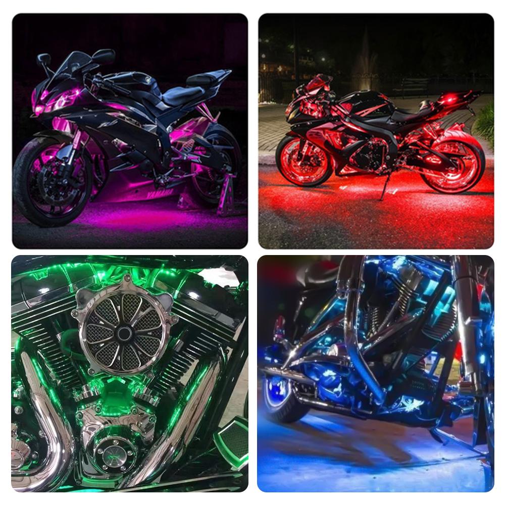 12Pcs Motorcycle RGB LED Neon Under Glow Lights Strip Kit Universal DIY Cool Acc