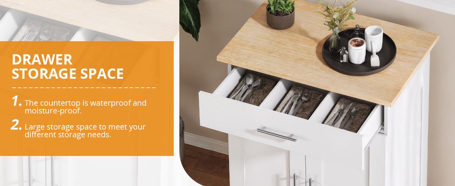 Kitchen Island Cart, Small Kitchen Island with Storage - Large Drawer, Adjustable Shelf & Towel Rack, Mobile Rolling Kitchen Island with Wheels, Space-Saving White Kitchen Organizer for Dining Room