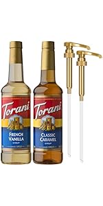 Torani Coffee Syrup, Classic Caramel Flavored Syrup for Drinks, Pump Included, 25.4 Fl Oz