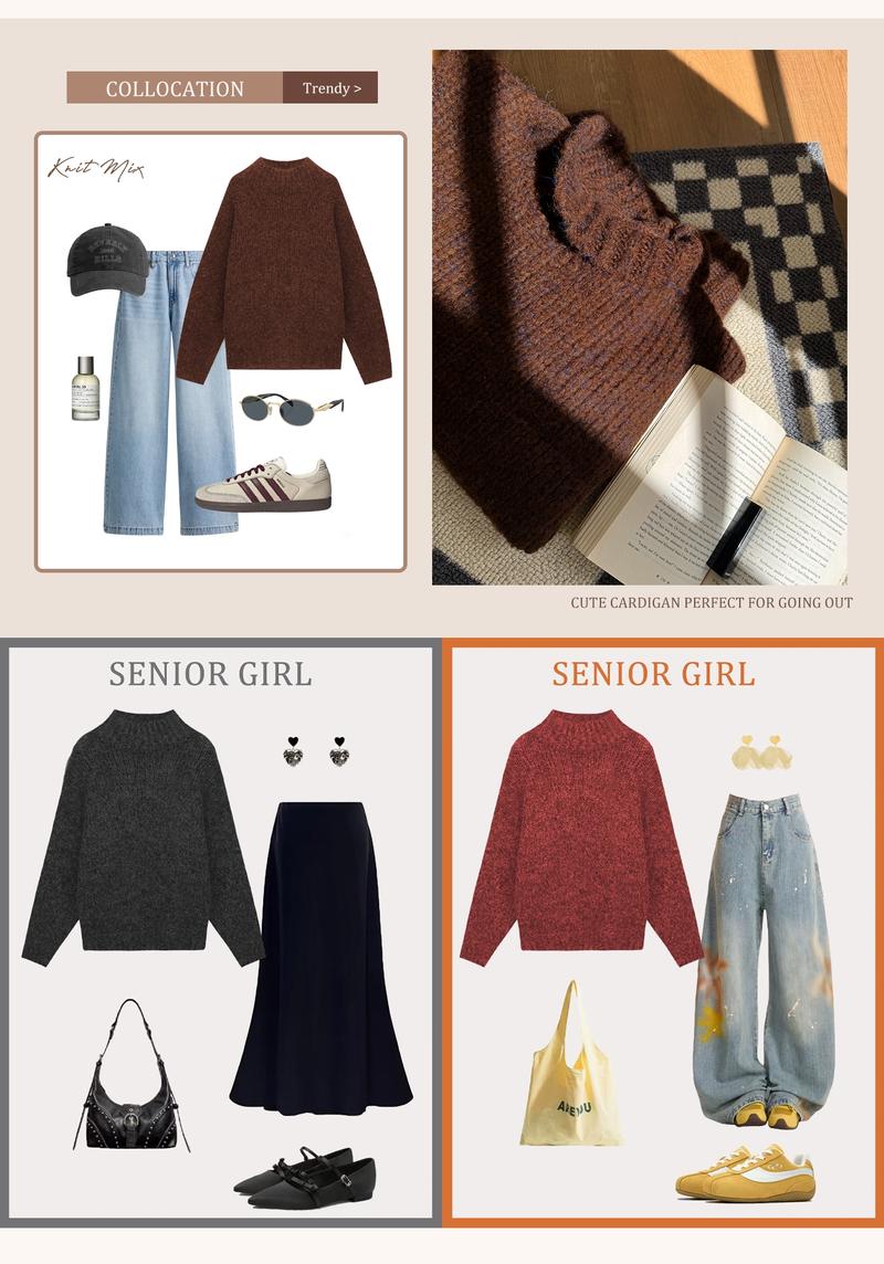 Autumn Winter Women's Sweater, Casual High Neck Knitwear, Simple Style Pullover, Long Sleeve Drop Shoulder Design, Cozy Fashionable