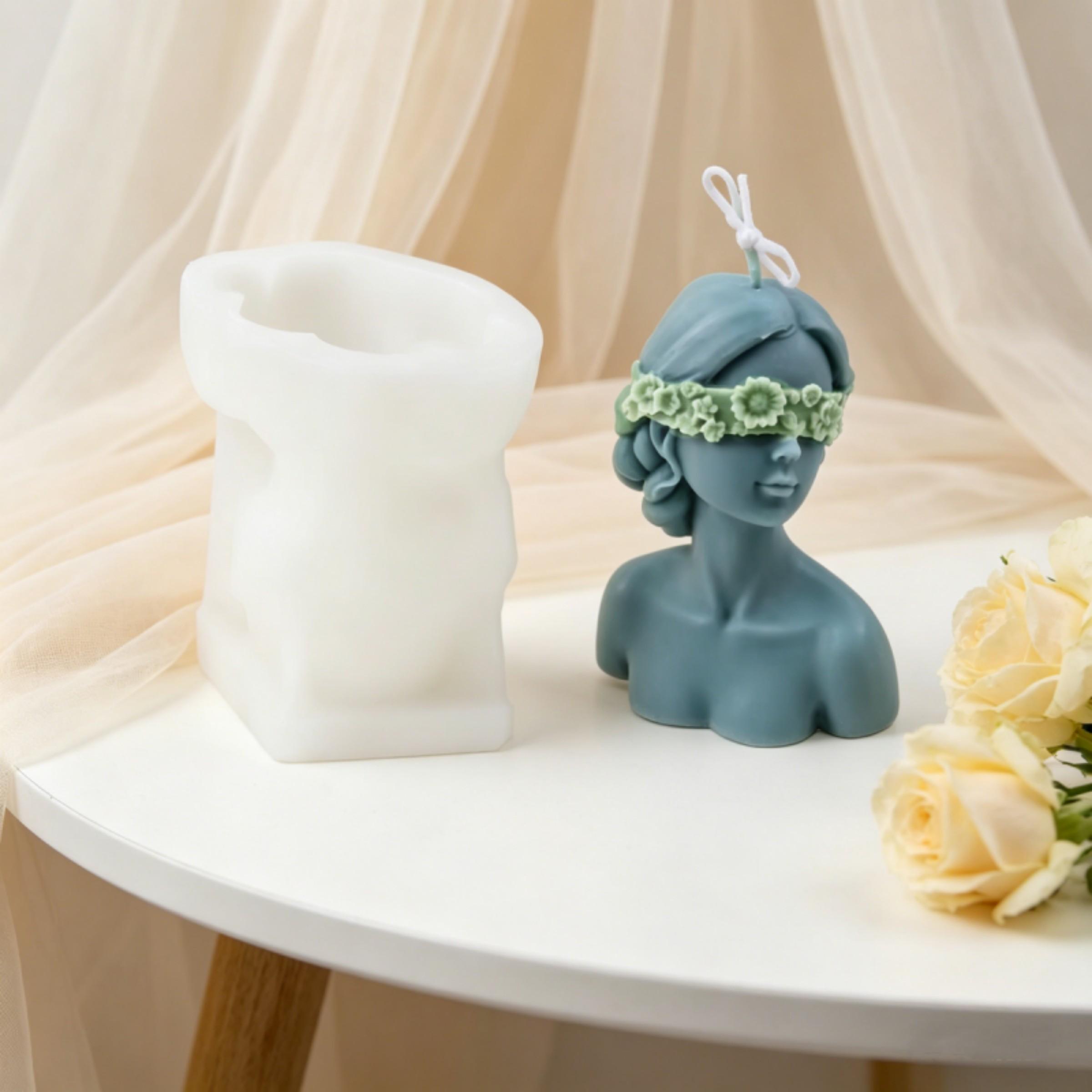 Nordic Style David Statue Candle Silicone Mold 3D Blindfolded Girl Candle Mold Half-length Figure Soap Mould European Gypsum Sculpture Mold Art Living Room Decor