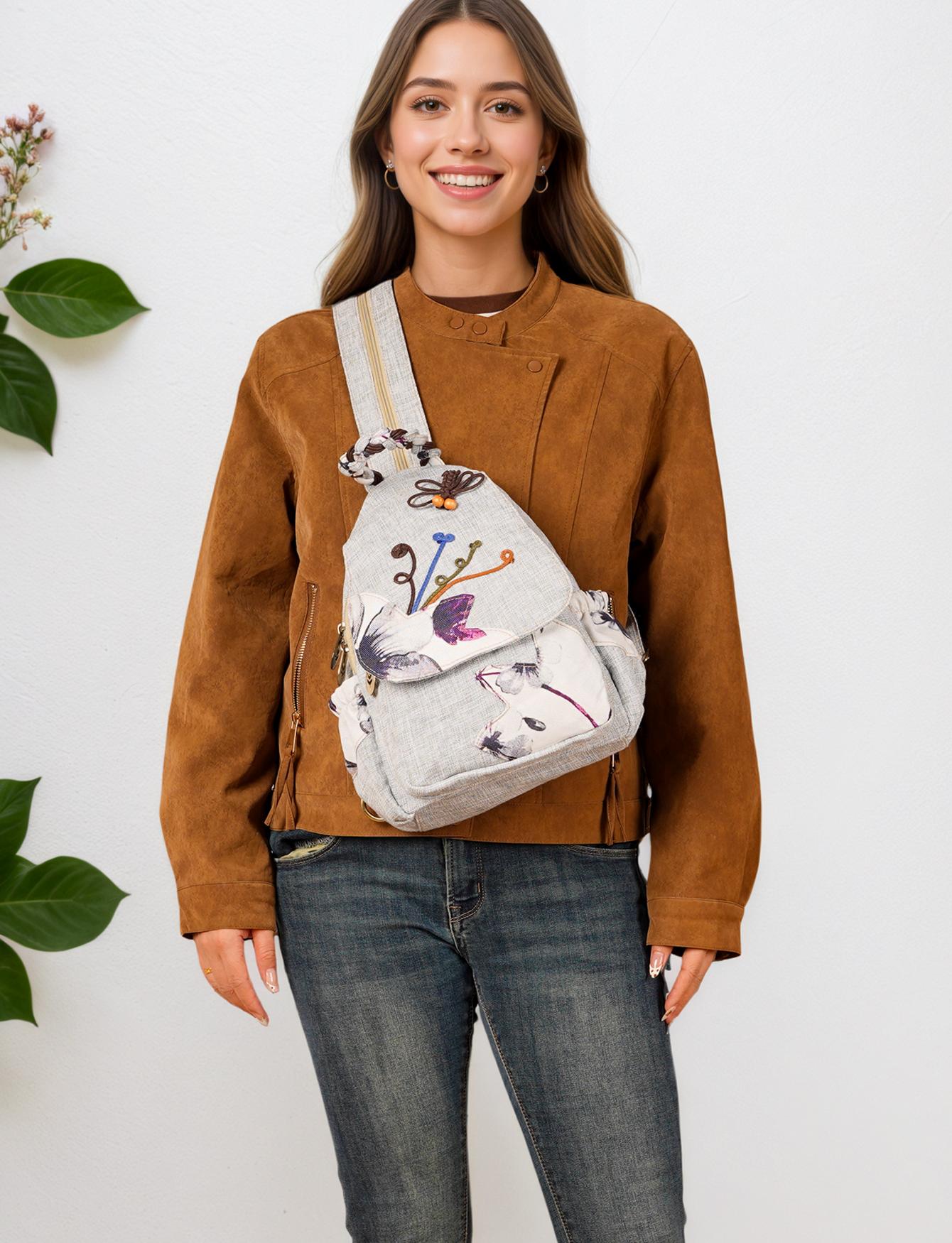 Boho Style Handwoven Dragonfly Backpack, Multi-Layer Flap Chest Bag, Two-In-One Shoulder Bag, Random Cut, Ethnic Wind