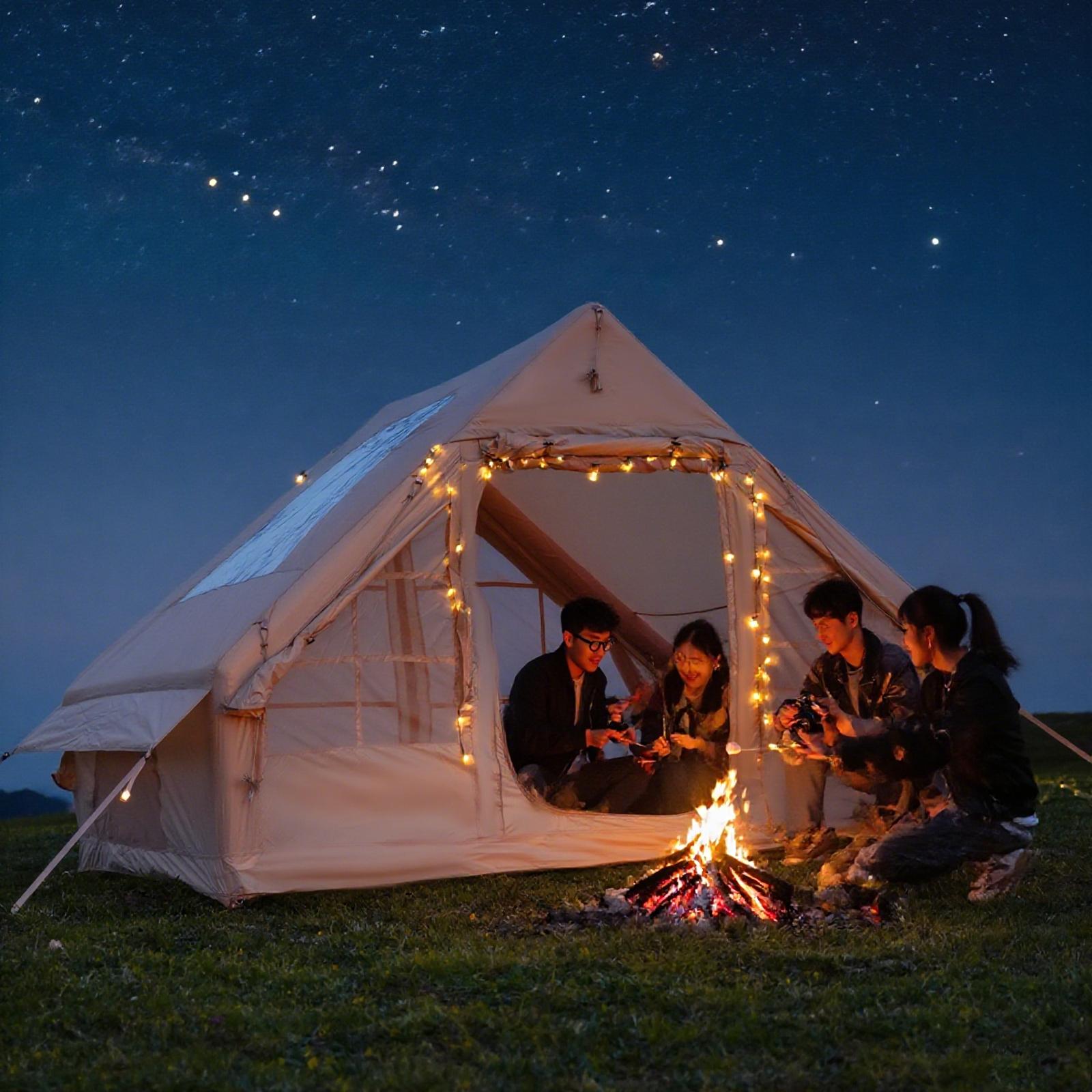 Inflatable Camping Tent for 4-8 People – Quick Setup Blow-Up Tent, 4-Season Versatile, Waterproof Portable Outdoor Tent with Stove Jack Durable Mesh Tarp