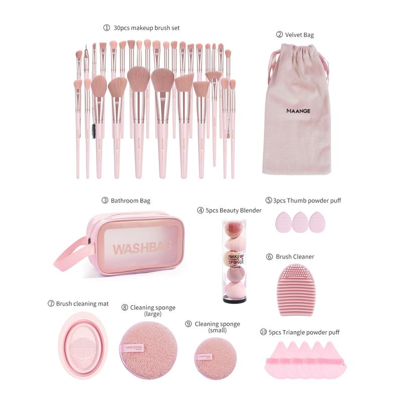 MAANGE Makeup Brush Set, 27/49pcs/set Makeup Tool Set Including Soft Brushes, Beauty Sponges, Powder Puffs, Brush Cleaner Mat, Bag and Makeup Accessories Organizer, Multifunctional Makeup Kit for Beginners
