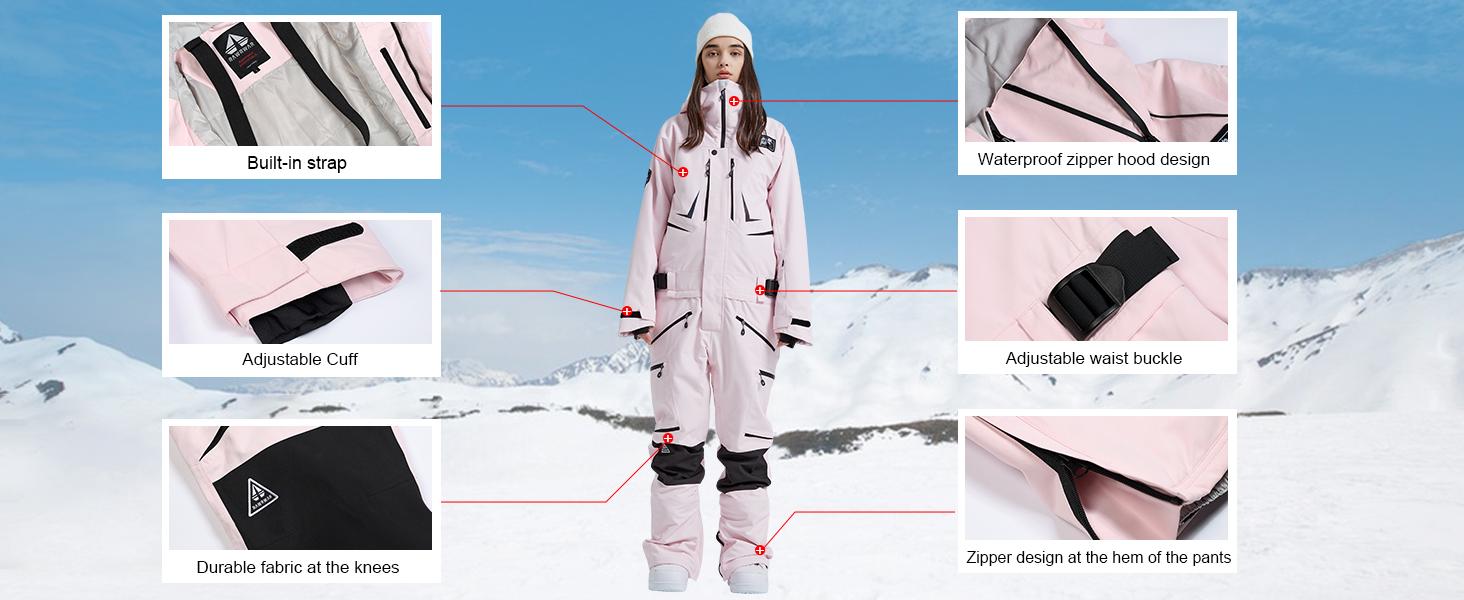 YEEFINE Women and Men's Ski Suits One Piece Jumpsuit Winter Outdoor Waterproof Warm Snowsuits