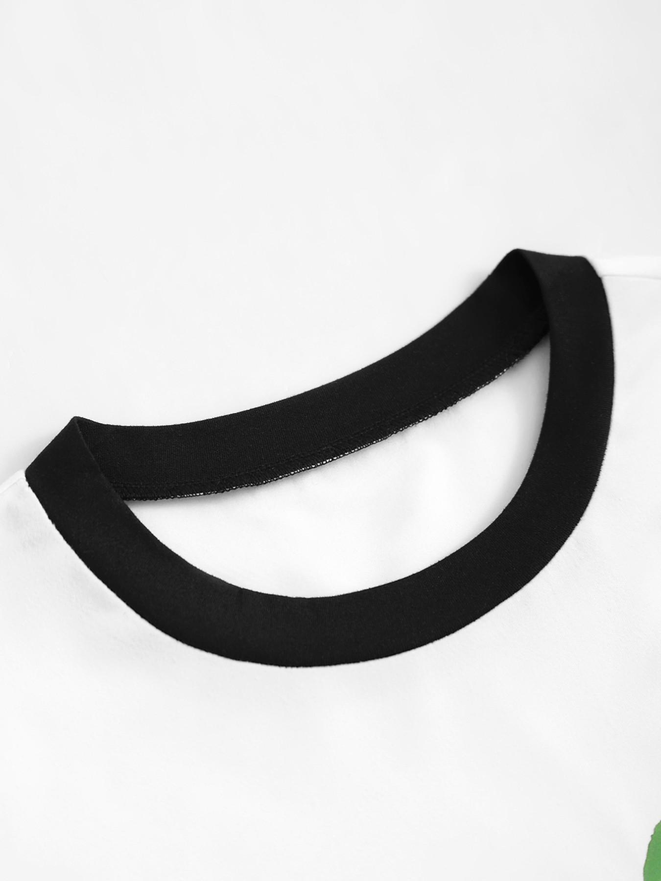 Women's Colorblock Contrast Binding Short Sleeve Top, Loose Fit Casual Baseball Style Tee for All Seasons, Daily Commute & Shopping