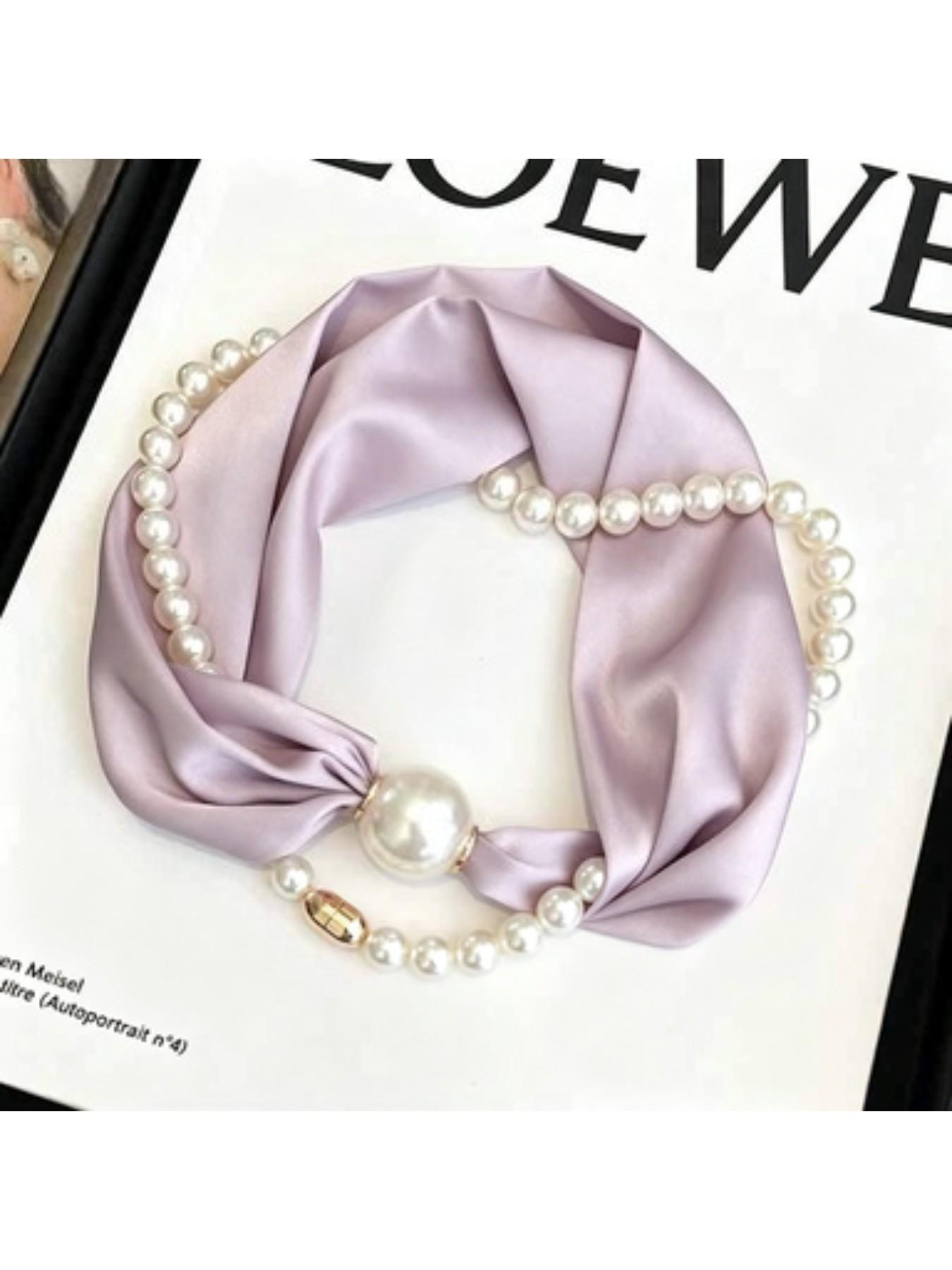 Spring and summer light and thin long decorative scarf for women, magnetic suction imitation pearl buckle neck collar, commuting shirt with neck protection scarf, Fashion Neck Shawl