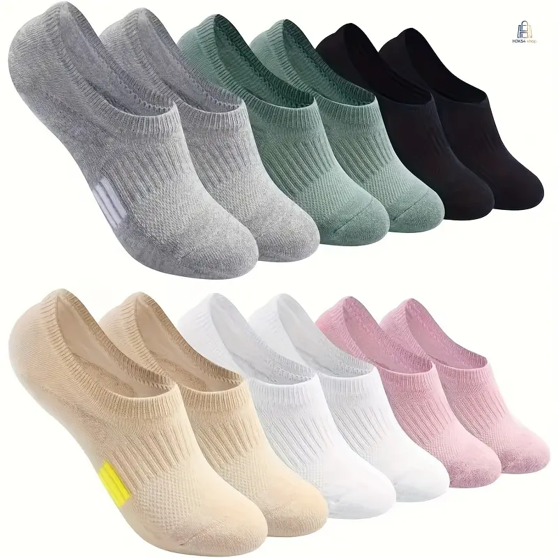 6 Pairs Women No Show Socks, Low Cut Invisible Athletic Running Socks, Cushioned Shock Absorb Liner Socks, Breathable Solid Non Slip Socks for Sports Workout Daily Wear