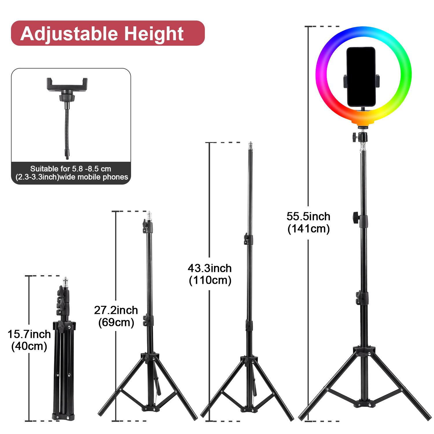 12" RGB Ring Light with Tripod Stand, Tripod for Phone with Light Adjustable 43.3" 110cm Height Floor & 360° Lighting, Video Light Tripod Stand Phone Mount for Photo iPhone Content Creation TikTok YouTube#springbreak