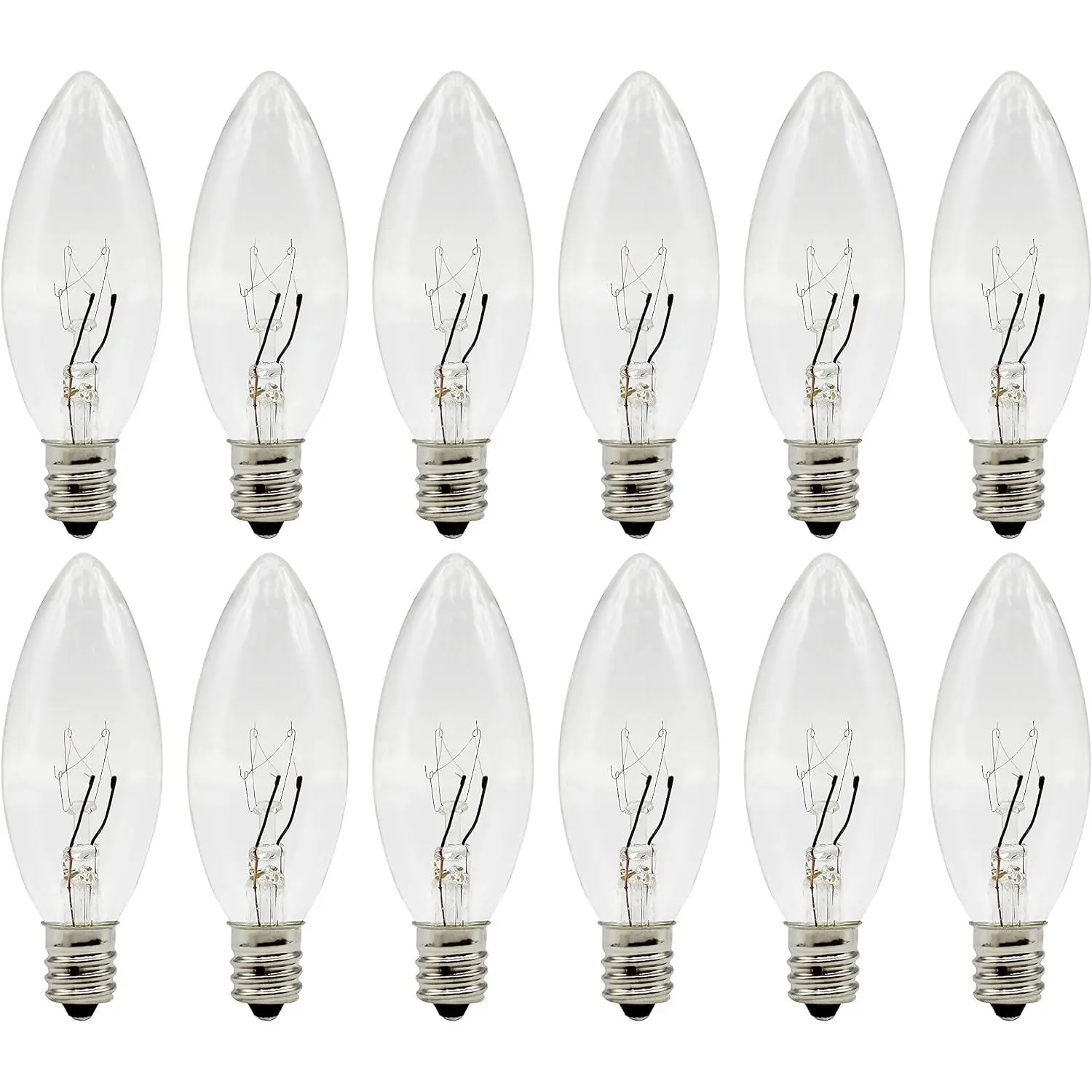 Replacement Light Bulbs for Electric Candle Lamps, Window Candles, & Chandeliers - 7W Candelabra E12 Clear Incandescent C26 Torpedo 120V Steady Burning – 12 Pack