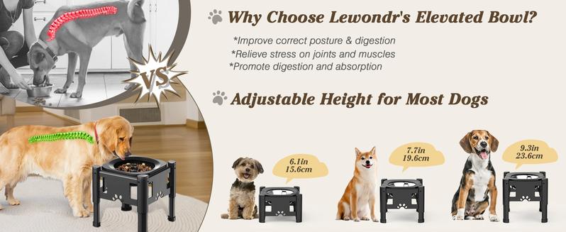 Elevated Slow Feeder Dog Bowls, Raised Dog Food Bowls with 3 Heights (6.1", 7.7", 9.3") Adjustable Dog Slow Feeder Bowl Non-Slip Dog Bowl Stand for Medium Breed, Dishwasher Safe