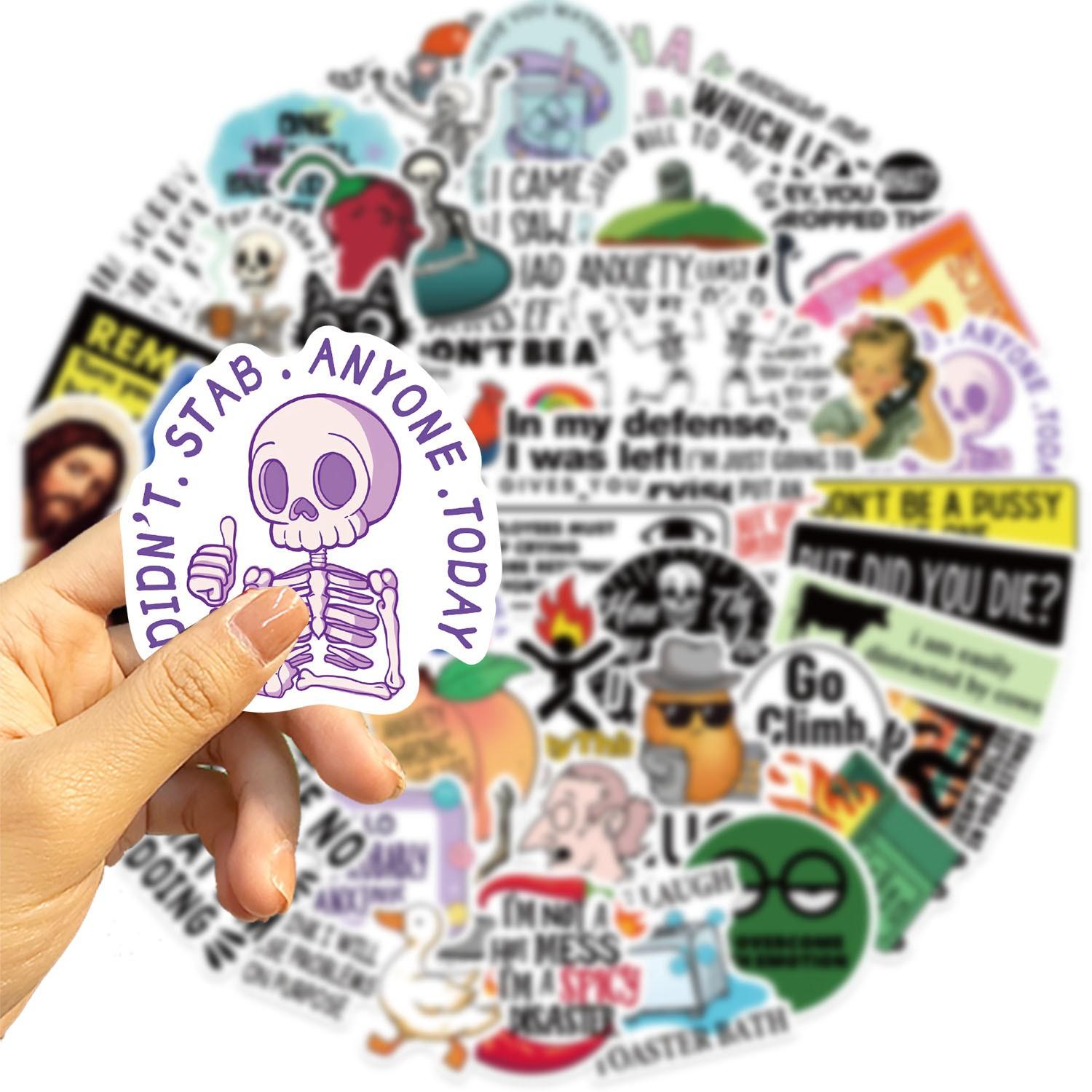 Funny Sarcastic Meme Stickers (50Pcs) - Cute Cartoon Waterproof Vinyl Decals, Ideal for Phone Cases, Skateboards, Guitars, Helmets & DIY Crafts, Great for Holiday & Birthday Gifts