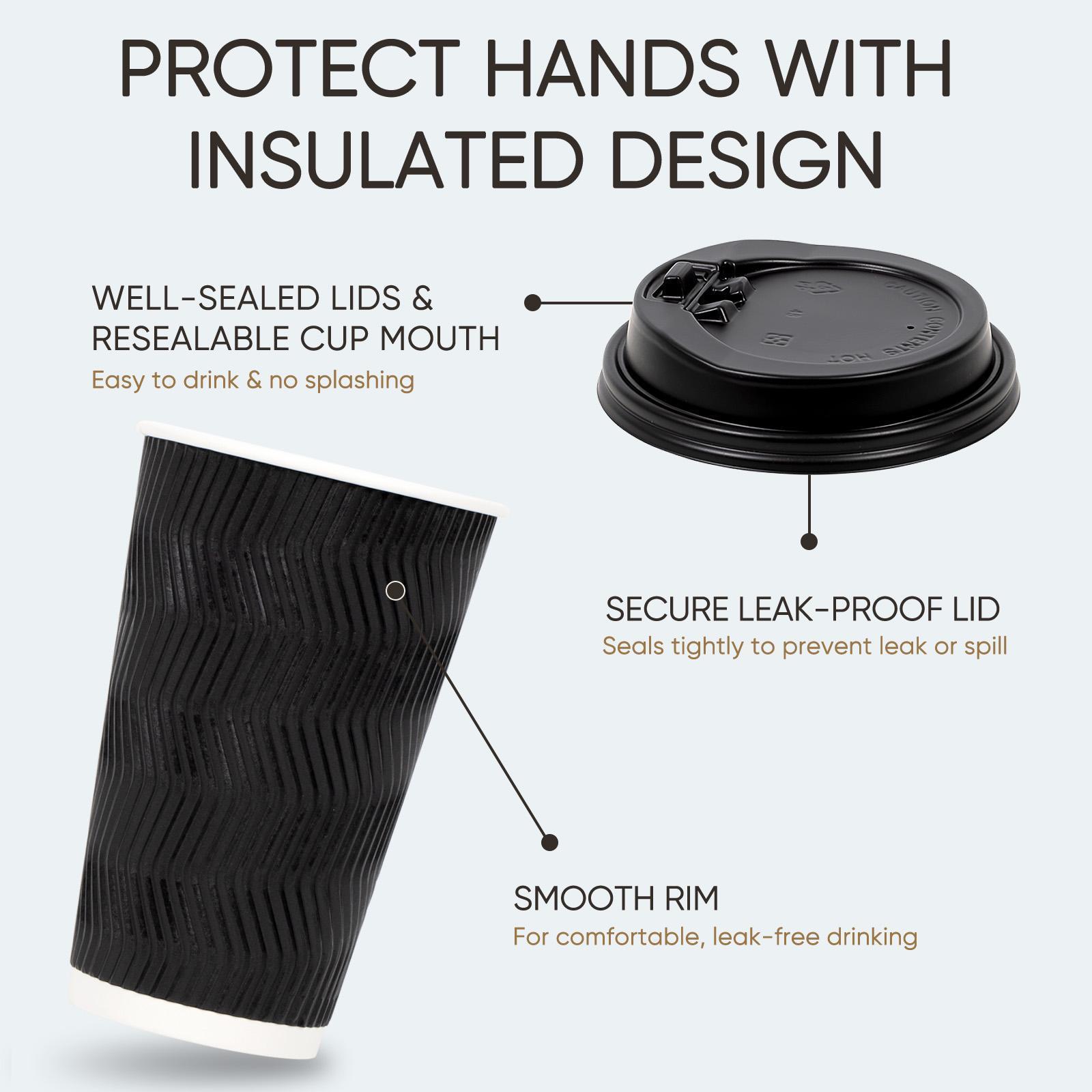 Daily life 16oz Coffee Cups with Lids, 100 Pack Insulated Ripple Paper Cups, Disposable Coffee Cups for Water, Juice, Coffee